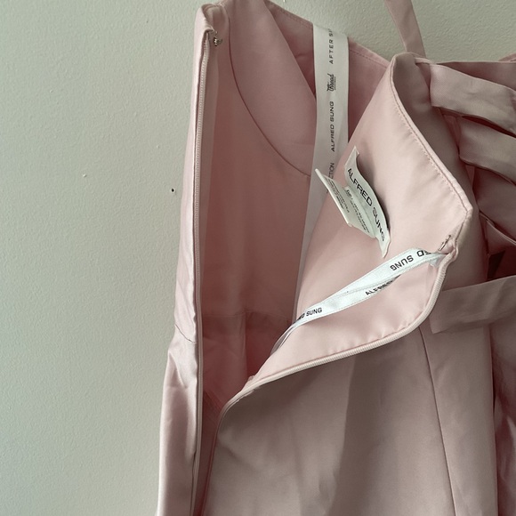 ALFRED SUNG Lace-Up Bustier Full Skirt Pockets Satin Pink Maxi Dress NWT 18 - Picture 11 of 13